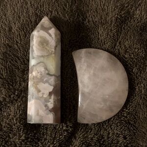 Crystal bundle flower agate tower & Rose quartz moon